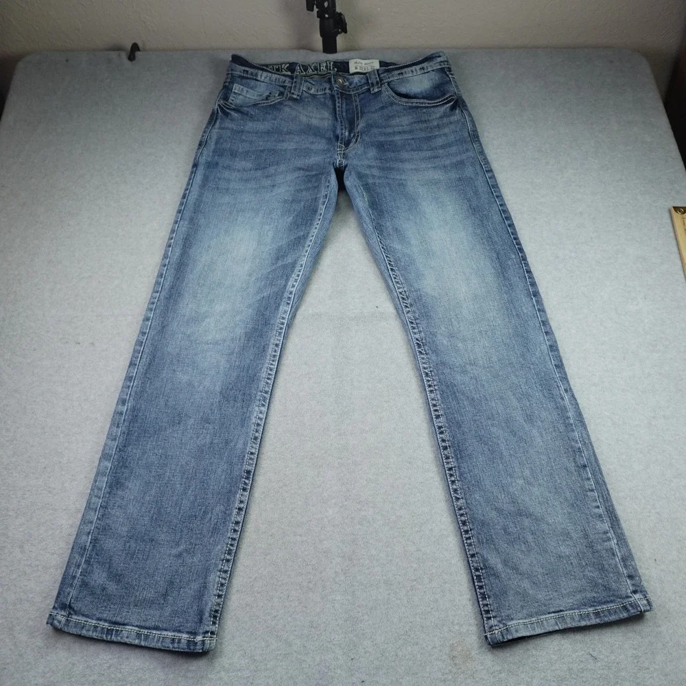 TK Axel Jeans Mens 32x32 Blue Faded Slim Boot Embroidered Flap Pocket